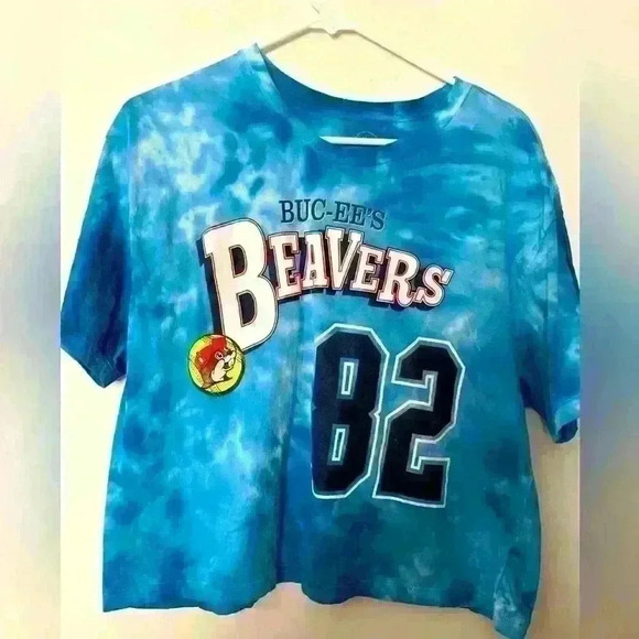 Bucees Beaver 82 Crop Top blue and white, tie-dye size extra large - Picture 1 of 5